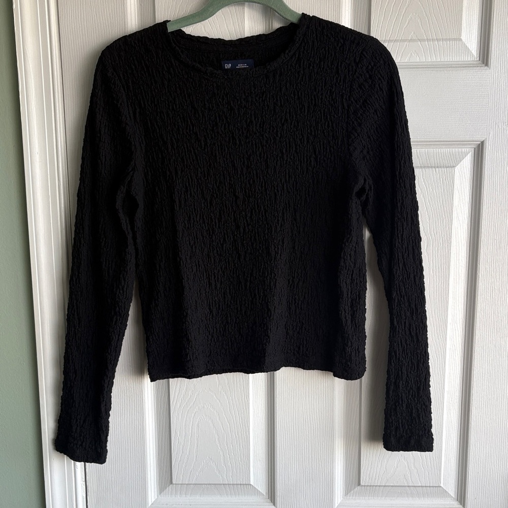 GAP Black Textured Crewneck Long Sleeve Top